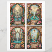 Baroque style water fountain scenes paper cards (正面)