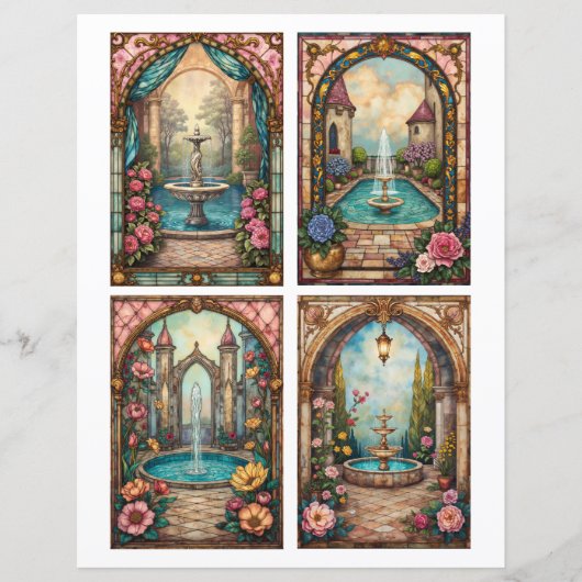Baroque style water fountain scenes paper cards (正面)