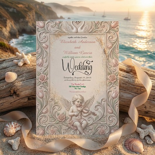 Baroque Swan & Cherub Wedding Invitation. 招待状