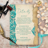 Baroque Turquoise Floral Lace Wedding  エンクロージャーカード