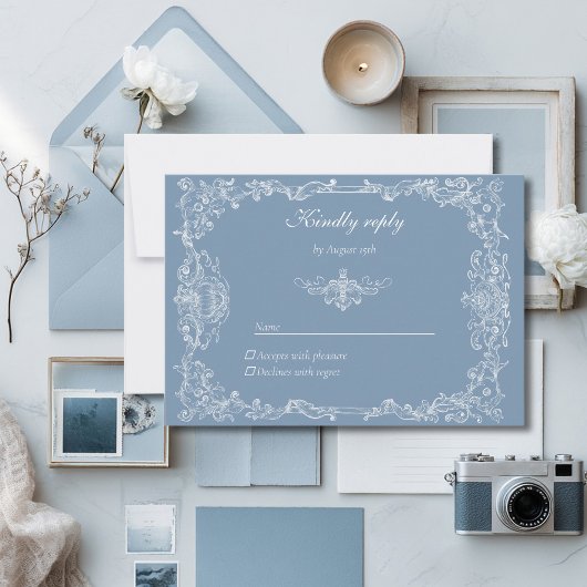 Baroque Vintage Damask Wedding Response Card 出欠カード