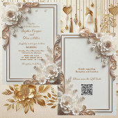 Baroque White Flowers Opulence Ivory Gold Frame 招待状