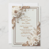 Baroque White Flowers Opulence Ivory Gold Frame 招待状 (正面)