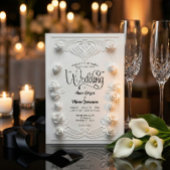 Baroque White Rose Faux 3D Embossed Formal Wedding 招待状