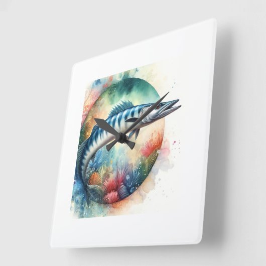 Barracuda in Vibrant Waters 130624AREF119 - Waterc スクエア壁時計 (傾斜)