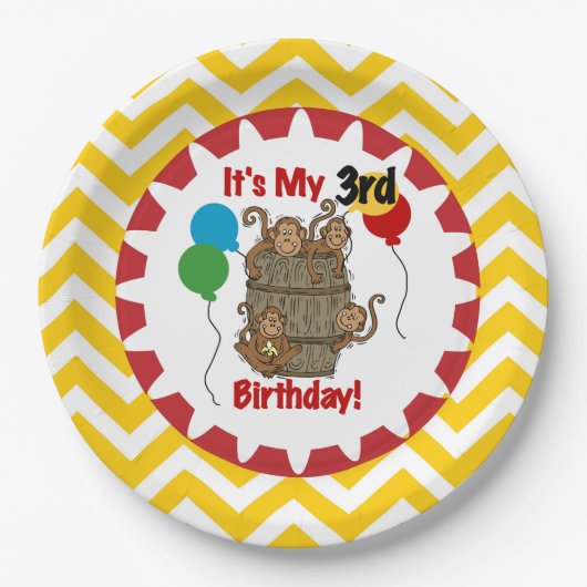 Barrel of Monkeys 3rd誕生日紙プレート ペーパープレート (正面)