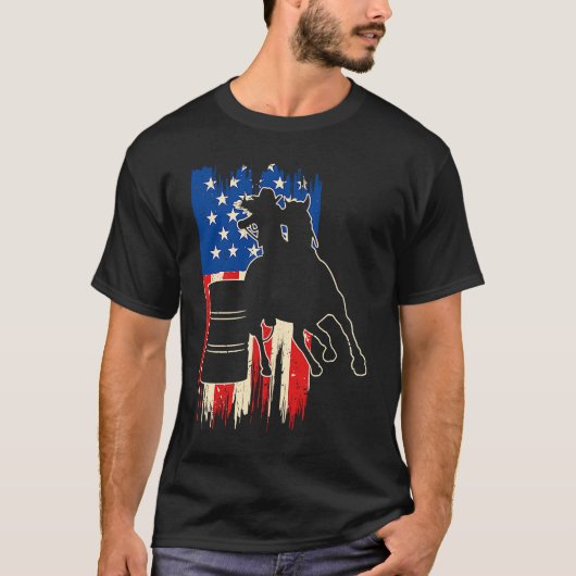 Barrel Racer American Flag Patriotic Rodeo Barrel  Tシャツ (正面)
