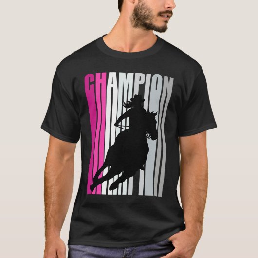 Barrel Racing Champion Horse Riding Pink Retro Cow Tシャツ (正面)