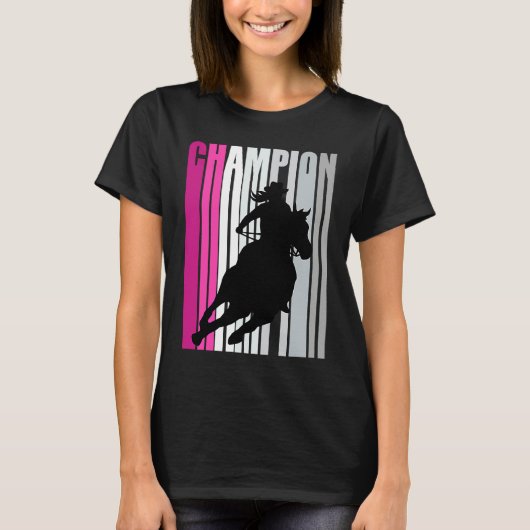 Barrel Racing Champion Horse Riding Pink Retro Cow Tシャツ (正面)
