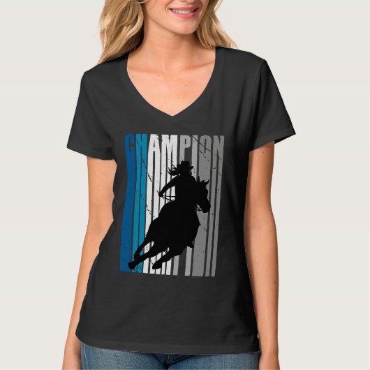 Barrel Racing Champion Horse Riding Teal Cowgirl W Tシャツ (正面)