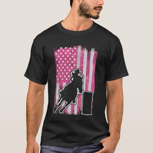 Barrel Racing US Flag Pink Tシャツ (正面)