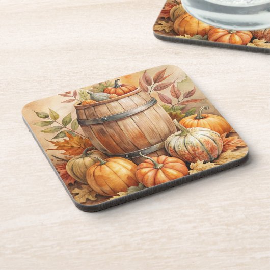 Barrel with Pumpkins Fall コースター (左側)