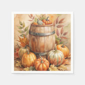 Barrel with Pumpkins Fall スタンダードカクテルナプキン (正面)