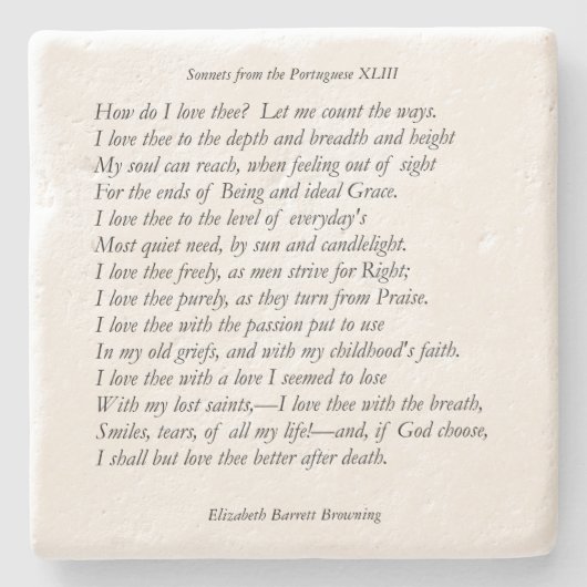 Barrett Browning – ポルトガル語のSonnets 43 ストーンコースター (正面)
