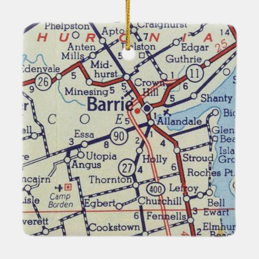 Barrie ONヴィンテージマップ セラミックオーナメント (裏面)