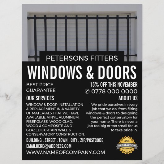 Bars & Shutters, Window & Door Fitter Company チラシ (正面)