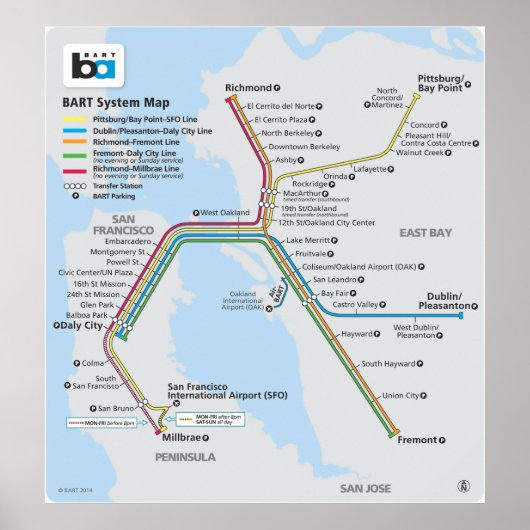BARTの路線図 ポスター (正面)