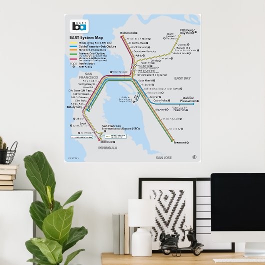 Bart Train Map ポスター (ホームオフィス)