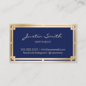 Bartender Bar Club Modern Navy Blue Gold Art Deco 名刺 (裏面)