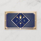 Bartender Bar Club Modern Navy Blue Gold Art Deco 名刺 (正面)
