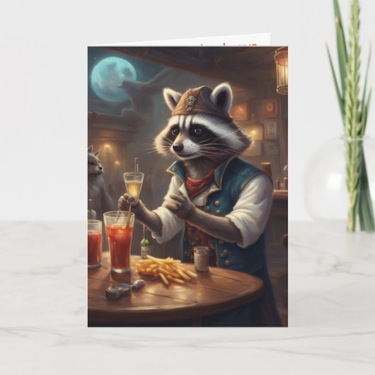 Bartender birthday funny whimsical raccoon カード (正面)
