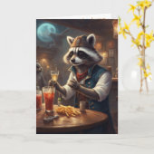 Bartender birthday funny whimsical raccoon カード (黄色い花)