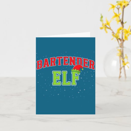 Bartender Elf Christmas Family Matching Group Xmas カード (黄色い花)