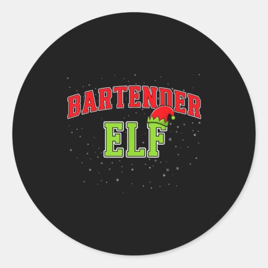 Bartender Elf Christmas Family Matching Group Xmas ラウンドシール (正面)