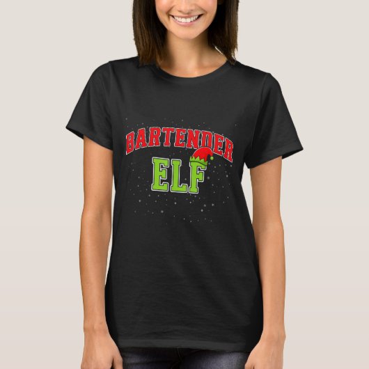 Bartender Elf Christmas Family Matching Group Xmas Tシャツ (正面)