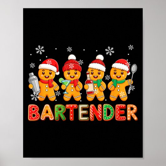 Bartender Job Group Santa Gingerbreads Xmas Cookie ポスター (正面)