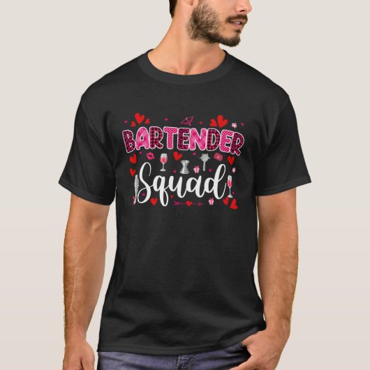 Bartender Squad Cute Tools Hearts Costume Valentin Tシャツ (正面)