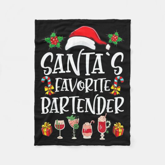 Bartender Xmas Gift Santa's Favorite Bartender Chr フリースブランケット (正面)