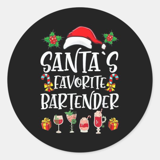 Bartender Xmas Gift Santa's Favorite Bartender Chr ラウンドシール (正面)