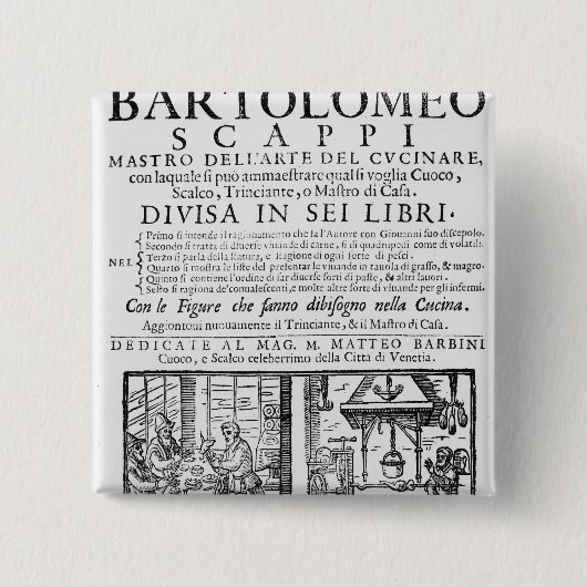Bartolomeo Scappiの本を調理するFrontispiece 缶バッジ (正面)