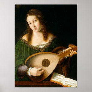 Bartolomeo Veneto and Workshop Lady Playing a Lute ポスター