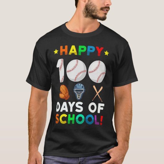 Baseball 100 Days of School Happy 100th Day Teache Tシャツ (正面)