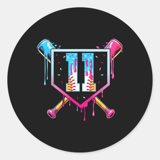 Baseball 11 Year Old Ice Cream Drip 11th Birthday  ラウンドシール (正面)