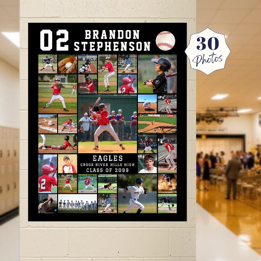 Baseball 30 Photo Collage Player Number Name ポスター