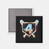 Baseball 4 Year Old Ice Cream Drip 4th Birthday Bo マグネット (正面/裏面)