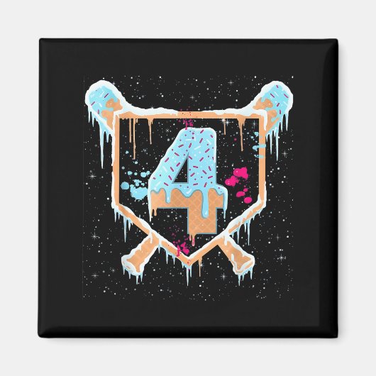 Baseball 4 Year Old Ice Cream Drip 4th Birthday Bo マグネット (正面)