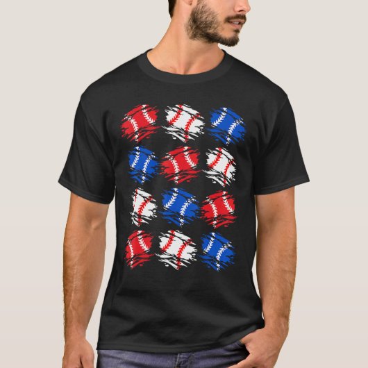 Baseball 4th July USA Flag Retro Baseball Ball Gra Tシャツ (正面)