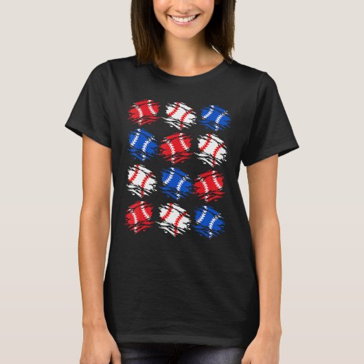 Baseball 4th July USA Flag Retro Baseball Ball Gra Tシャツ (正面)