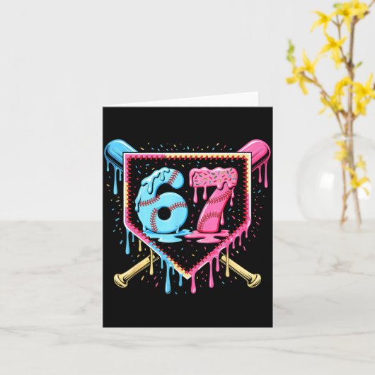 Baseball 67 Ice Cream Drip Funny Six Seven Meme Bo カード (黄色い花)
