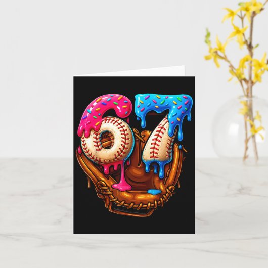 Baseball 67 Six Seven Funny 6 7 Meme Gen Alpha Mem カード (黄色い花)