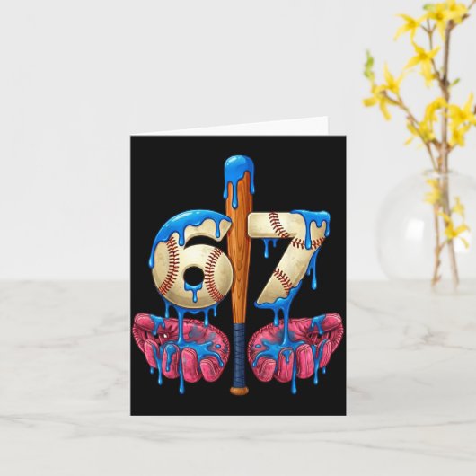 Baseball 67 Six Seven Funny Gen Alpha Meme Drip  カード (黄色い花)