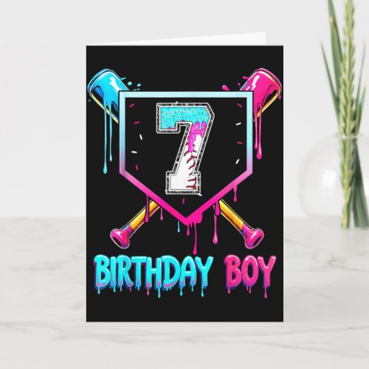 Baseball 7 Year Old Bday Boy Ice Cream Drip 7th Bi カード (正面)