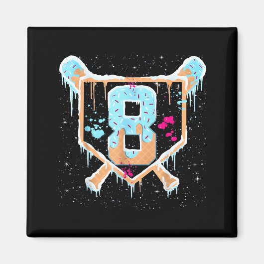 Baseball 8 Year Old Ice Cream Drip 8th Birthday Bo マグネット (正面)