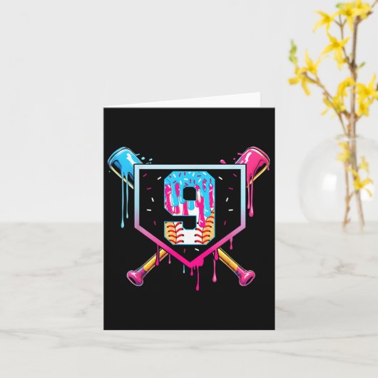 Baseball 9 Year Old Ice Cream Drip 9th Birthday Bo カード (黄色い花)