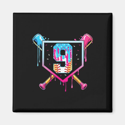 Baseball 9 Year Old Ice Cream Drip 9th Birthday Bo マグネット (正面)