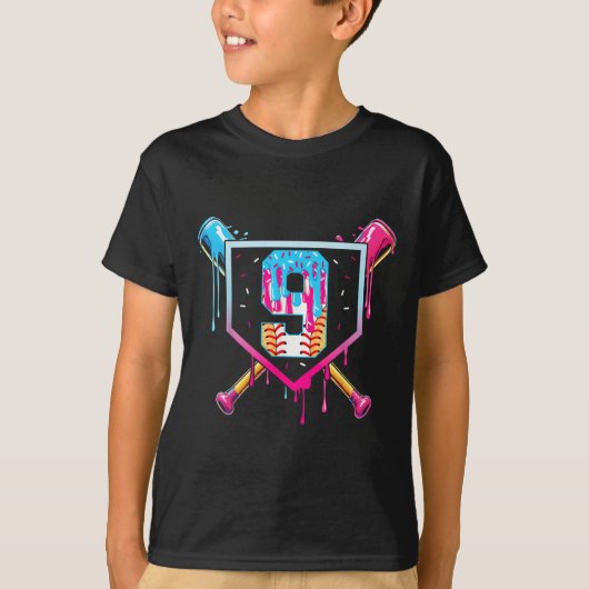 Baseball 9 Year Old Ice Cream Drip 9th Birthday Bo Tシャツ (正面)